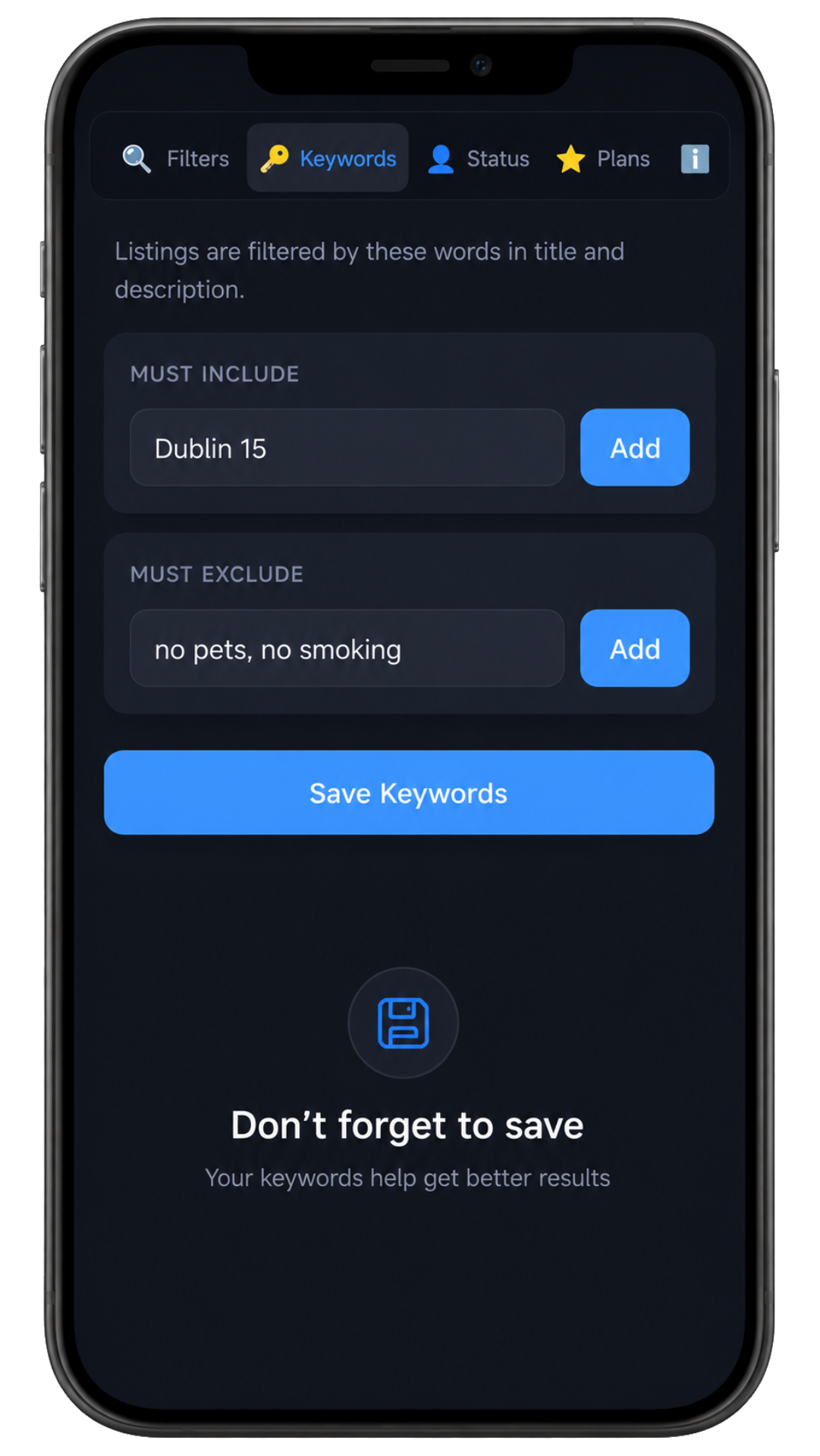 Step 3 — Add keywords
